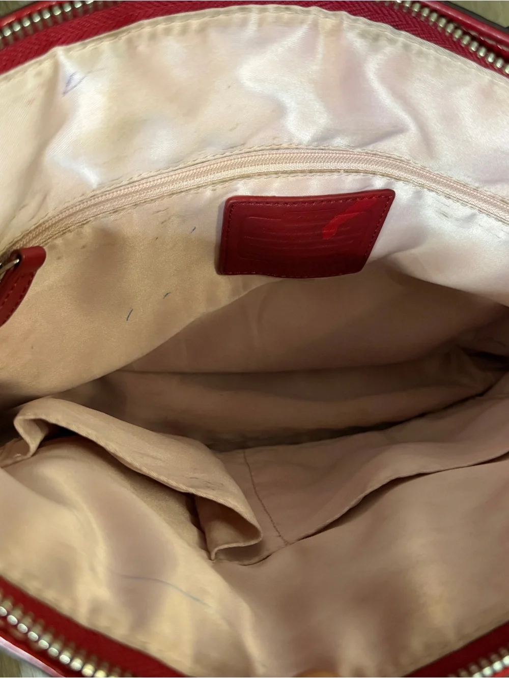 Coach Red Leather Tote with Signature Detail
